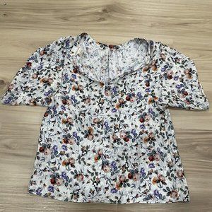 Rebecca Taylor Blouse Womens 4 Silk Top Floral Flutter Sleeve